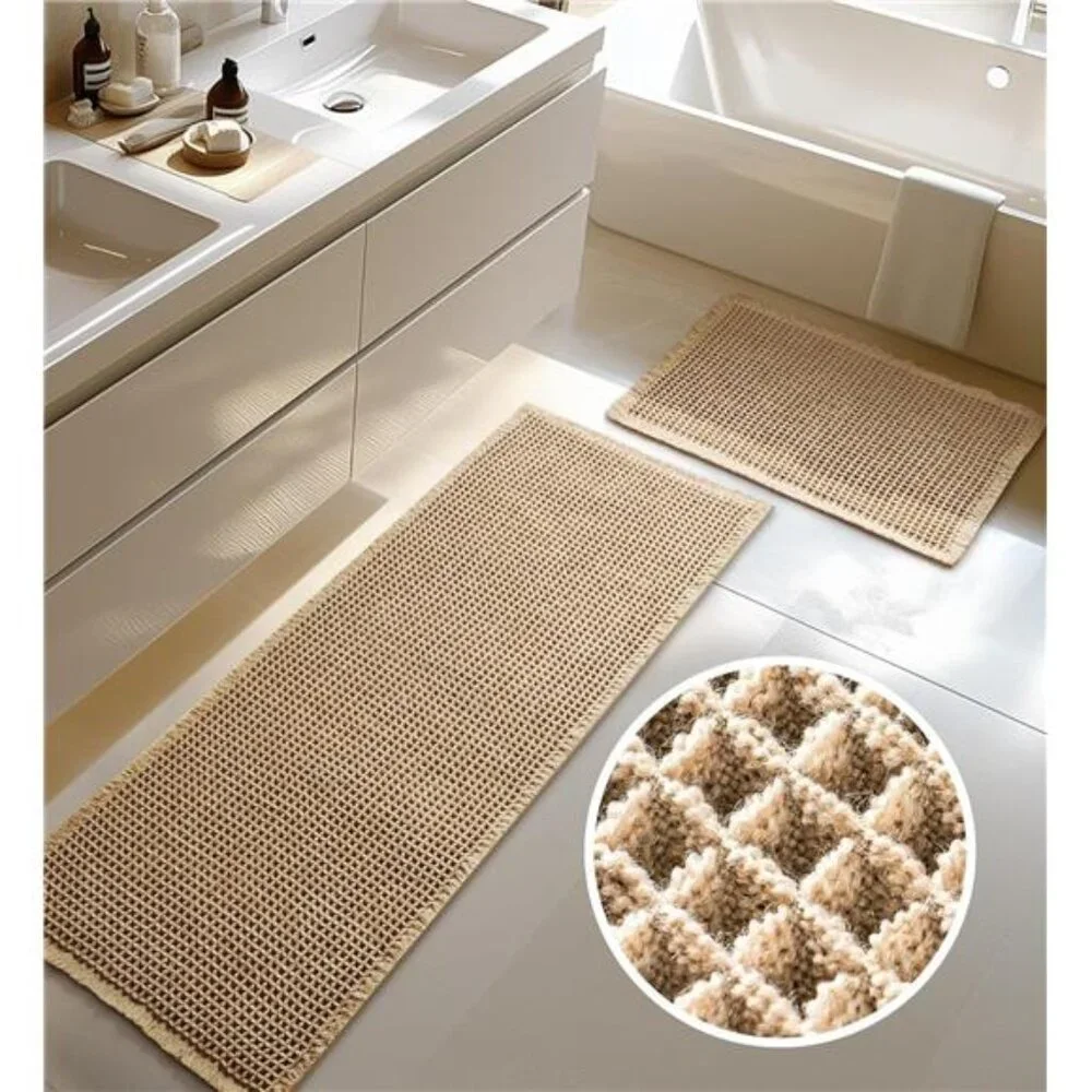 Large Waffle Bath Mat Set, Non Slip Bath Rug Set, Ultra Absorbent Bath Mats